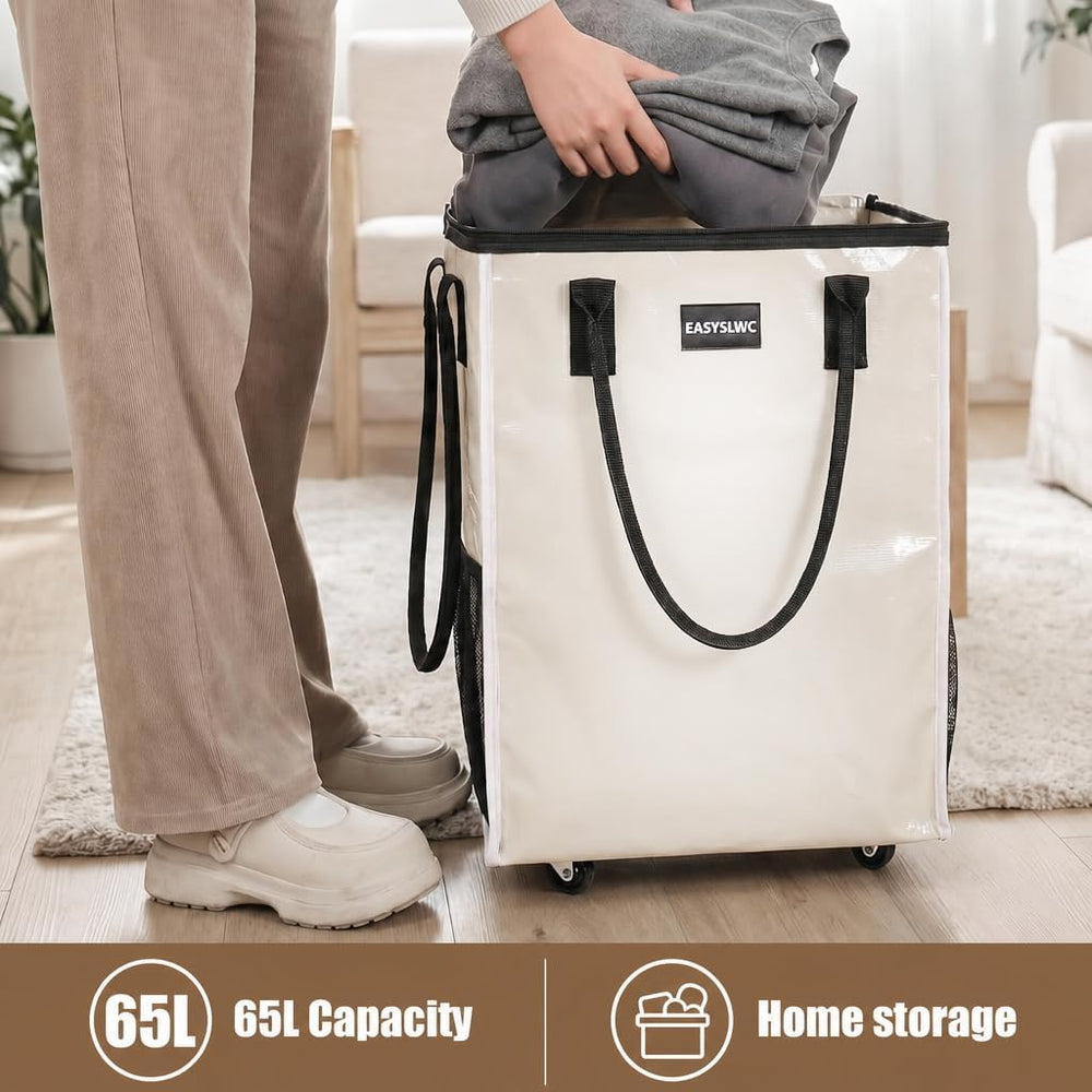 Grocery Bag Rolling Tote Bag on 4 Wheels, Shopping Bag with Wheels Handle