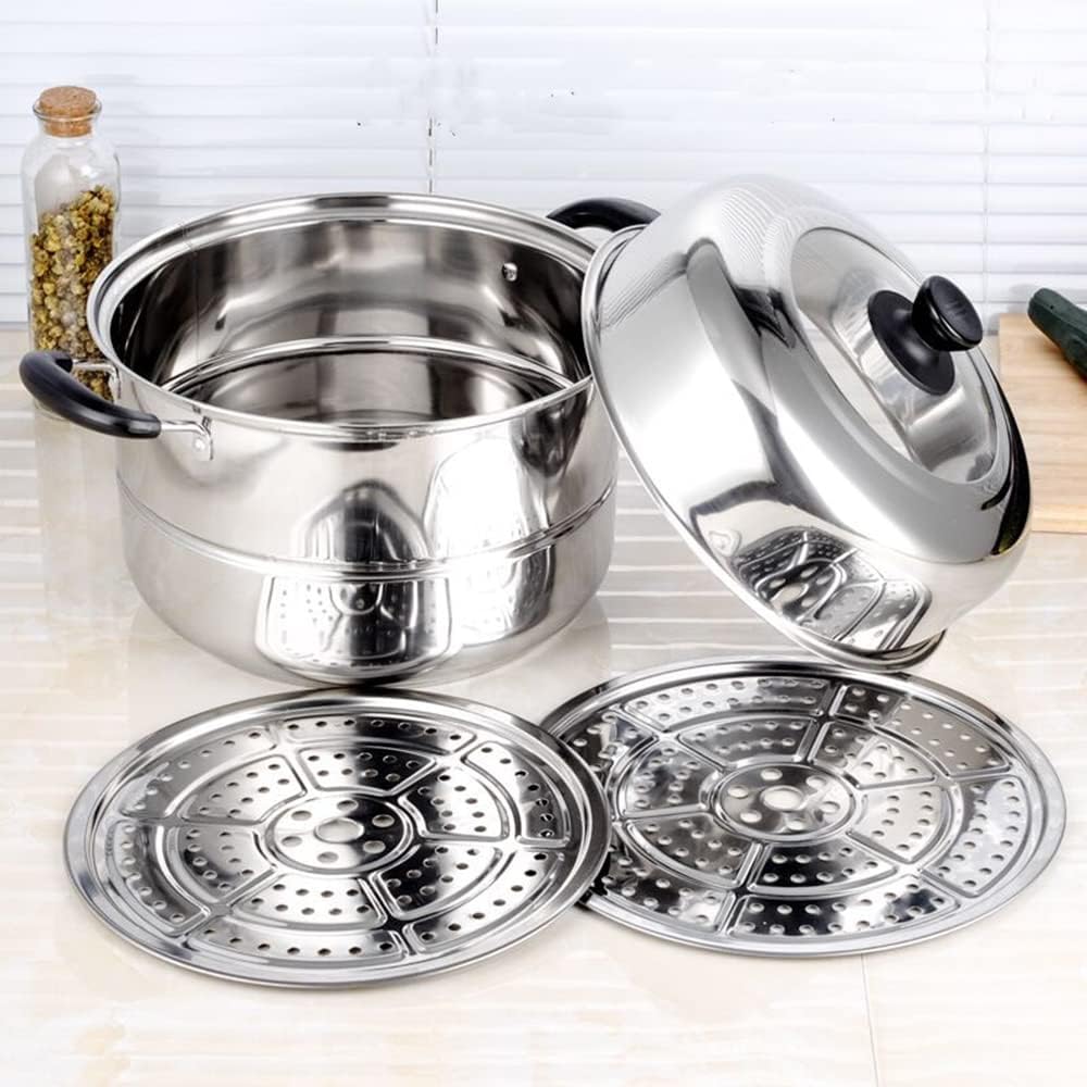 Steamer Pot 11inch Steam Pots for Cooking Steamer Pot with Lid 3-tier Multipu...