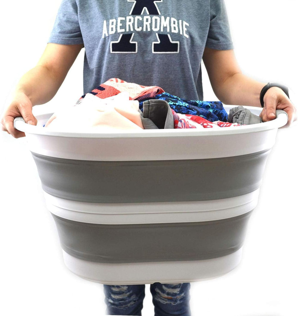 SAMMART 34L(8.98 Gallon) Set of 2 Collapsible Plastic Laundry Basket-Oval Tub...