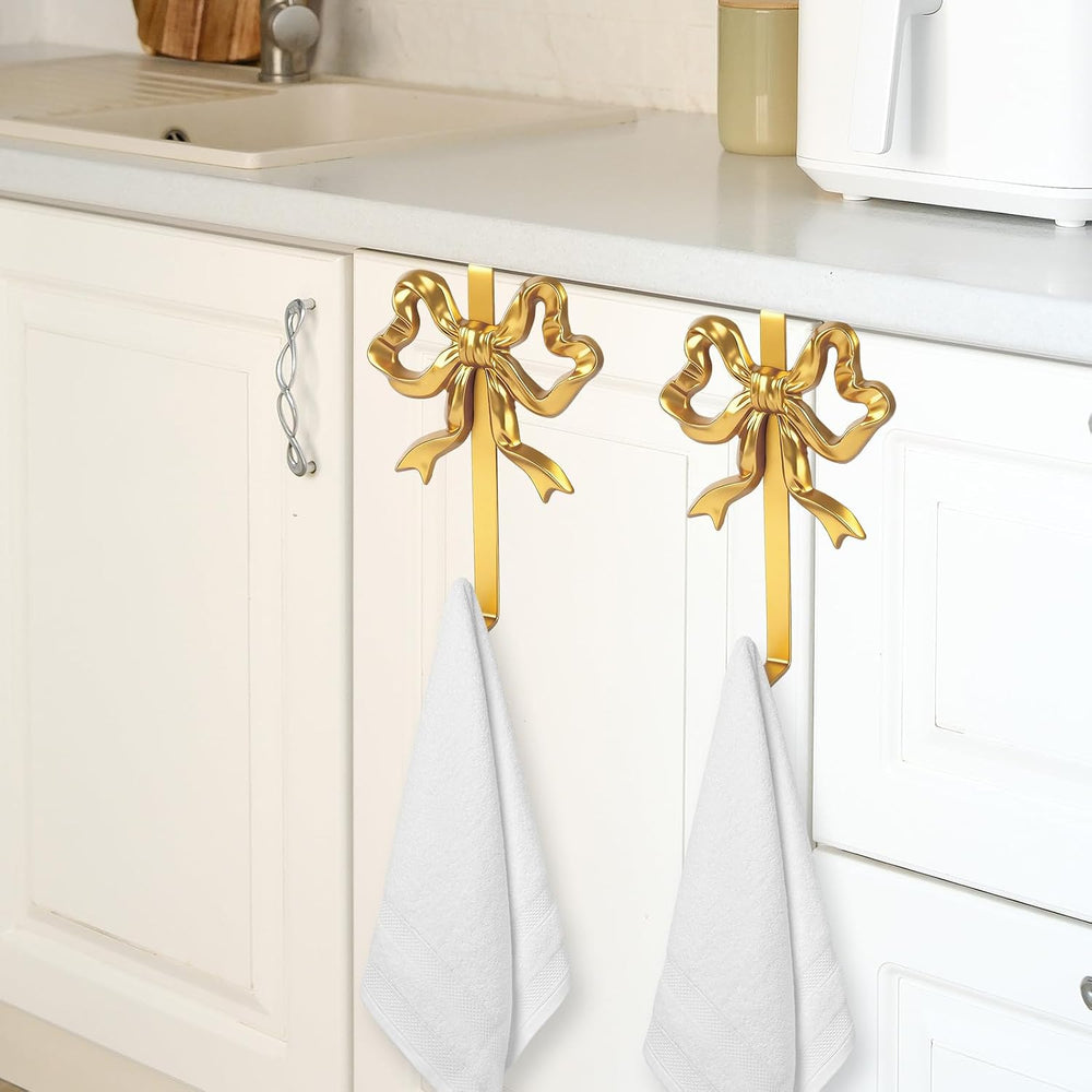 JarThenaAMCS 2Pcs Gold Bow Over The Door Hooks Metal Door Hanger Hook Coquett...