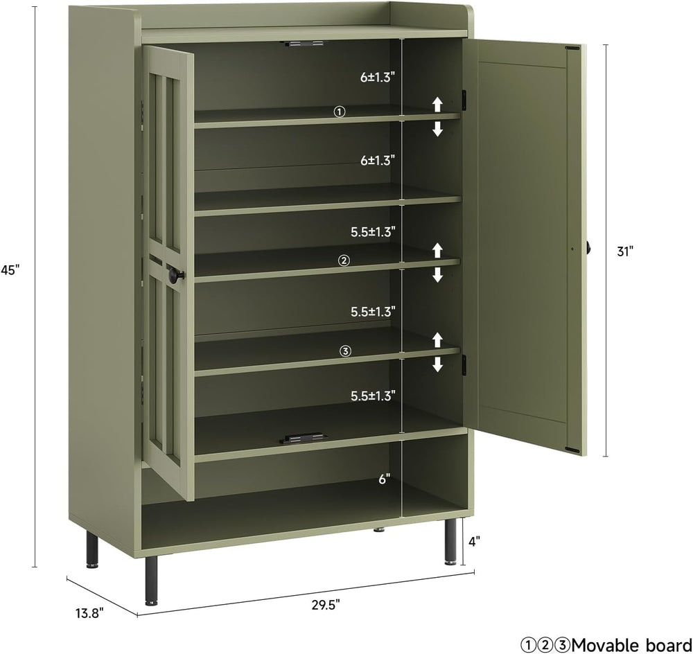 ONBRILL Shoe Cabinet with Cross Molding Doors, 6-Tier Shoe Storage(Green)