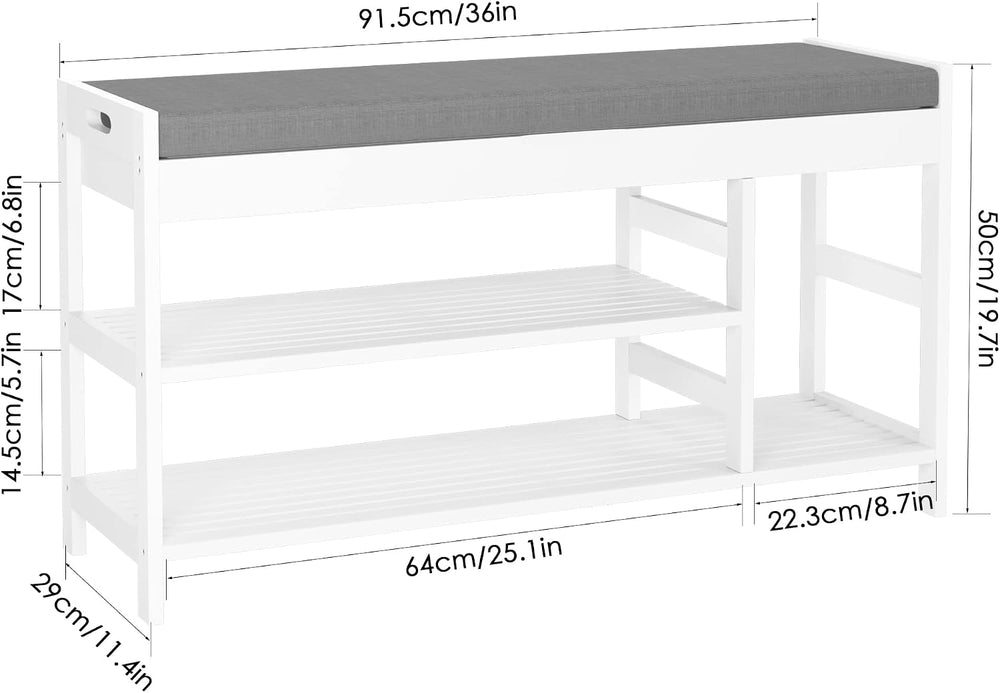 2-Tier Shoe Rack Bench with Flip-Top Storage, 36" Entryway Bench with Seat