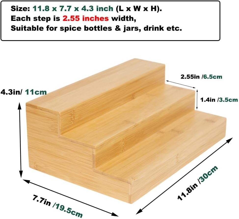 2 Pack Bamboo Spice Rack Organizer 3 Tier