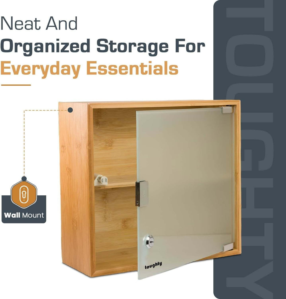 Locking Medical Cabinet, Wall Mounted First Aid Cabinet, Bamboo