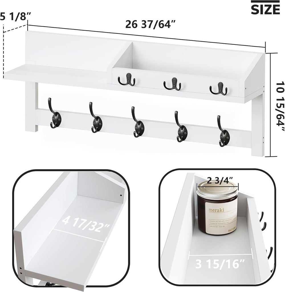 AMBIRD Wall Hooks with Shelf, 26.57 Inch Entryway Wood Coat Hooks for Wall, C...