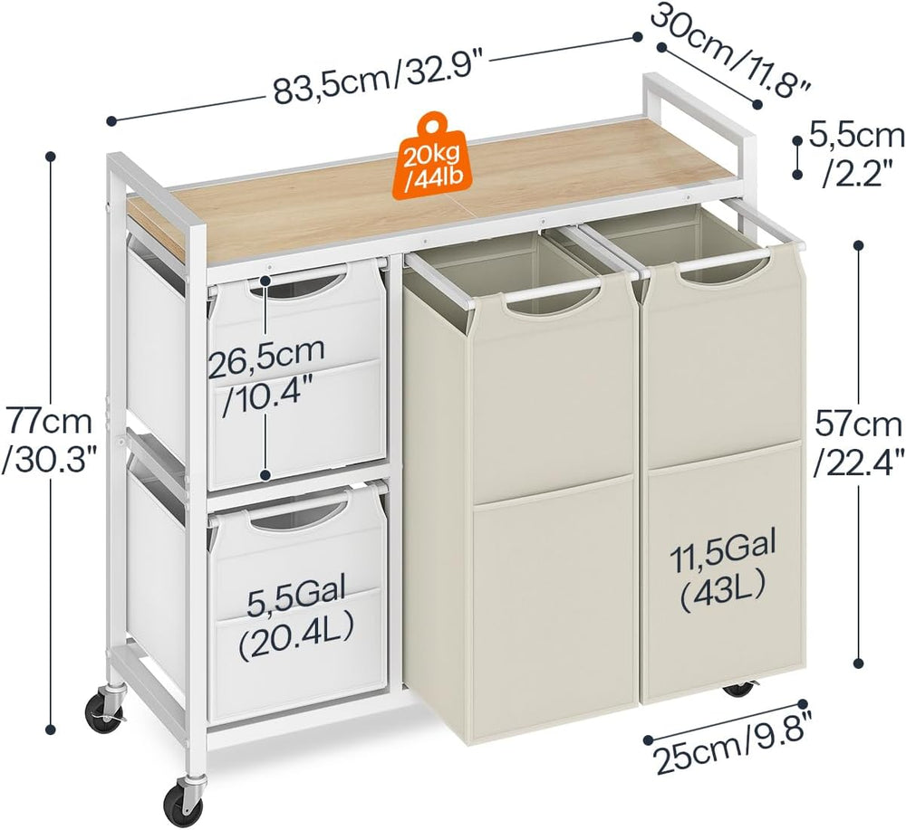 HOOBRO Laundry Sorter with 4 Section, 34 Gal. (127 L) Laundry Hamper with Whe...