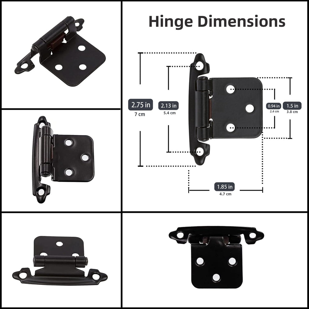 Decobasics 1/2" Overlay Matte Black Cabinet Hinges 50 Pack (25 Pair) Sel...