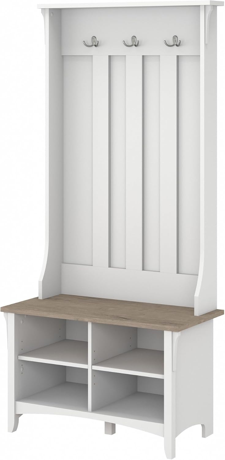 Bush Home Salinas Hall Tree with Shoe Storage Bench in Shiplap Gray and Pure ...