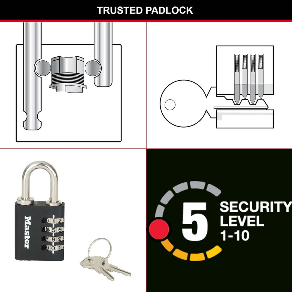 Master Lock Zinc 7641EURDBLK Indoor Combination Padlock with Override Key, 78...