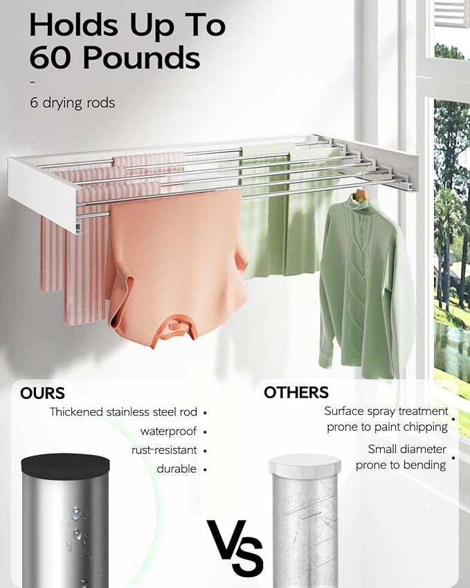 Wall Mounted Clothes Drying Rack 40 inches, Foldable Wall Mount Laundry Rack