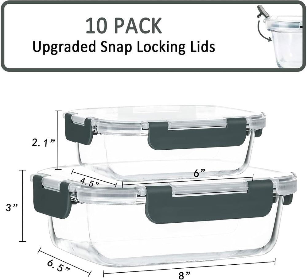 M MCIRCO 10 Pack Glass Food Storage Containers with Lids, Gray