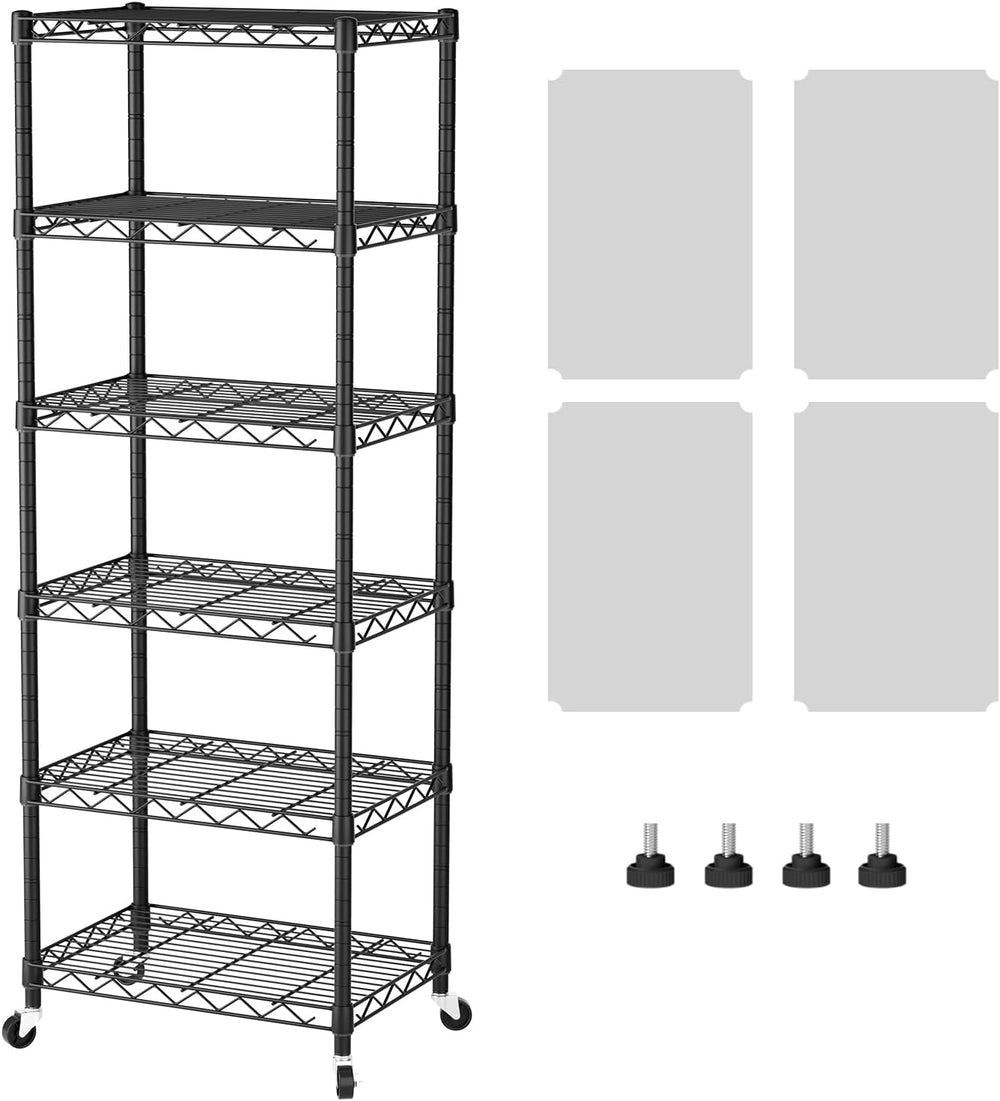 6 Shelves Storage Shelf Wire Shelving Unit Metal Adjustable Wheels
