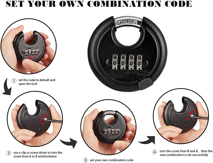WULALACK Outdoor Combination Lock，4 Digit Discus Combination Padlock,Heavy Du...