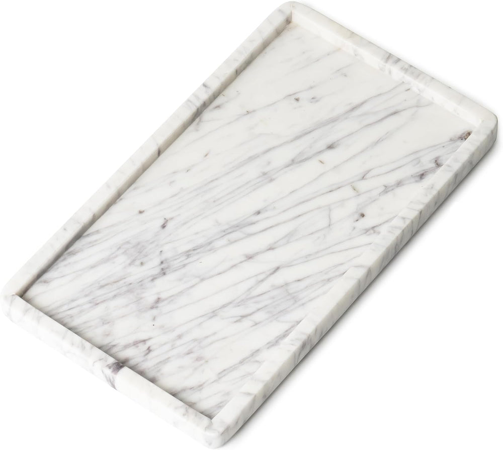 Marble Tray for Bathroom Vanity, White, Large 13 x 7.5 Inch