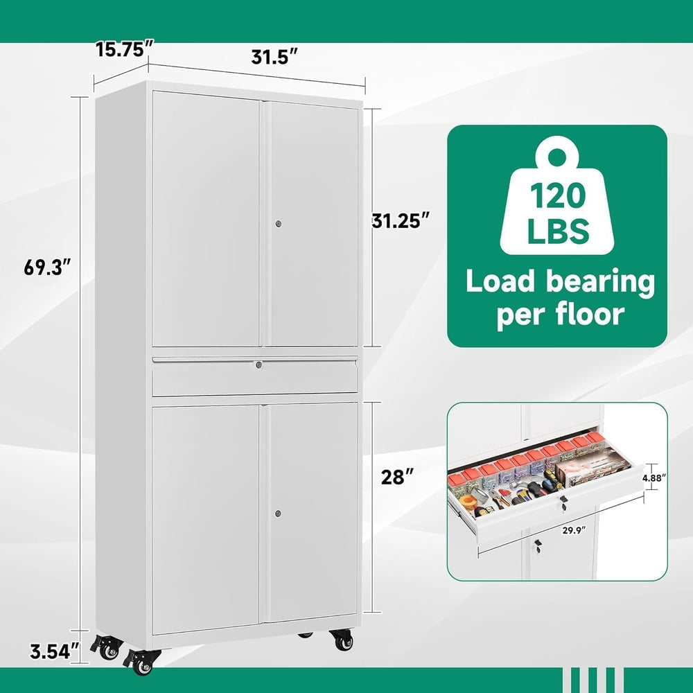 Letaya Metal Garage Storage Cabinet with Wheels,72“ Rolling Tool Cabinet with...