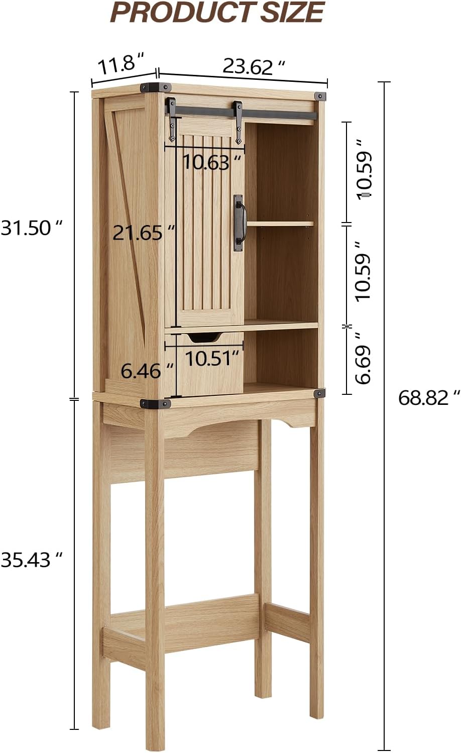 Wooden Over The Toilet Storage Cabinet with Sliding Barn Door