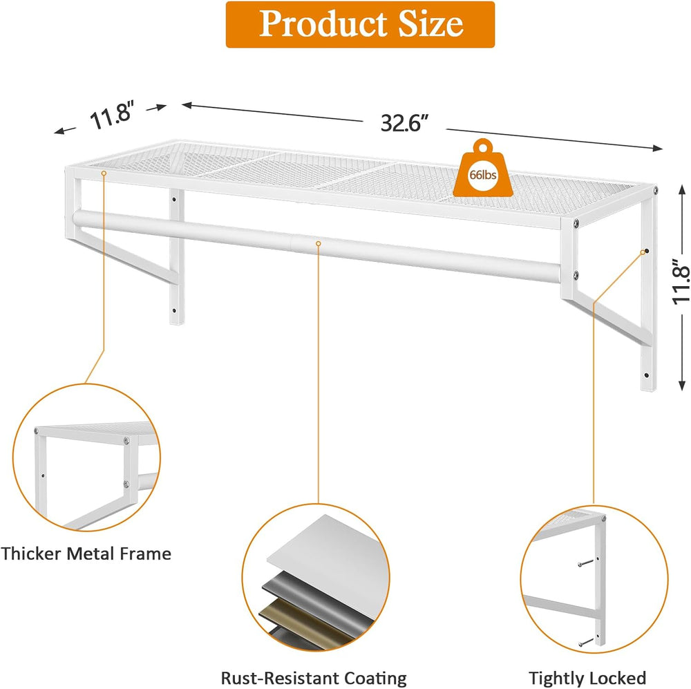 ThreeHio 4 Pack Closet Shelves Wall Mounted, 2.7 ft x 11.8in Wire Closet Shel...