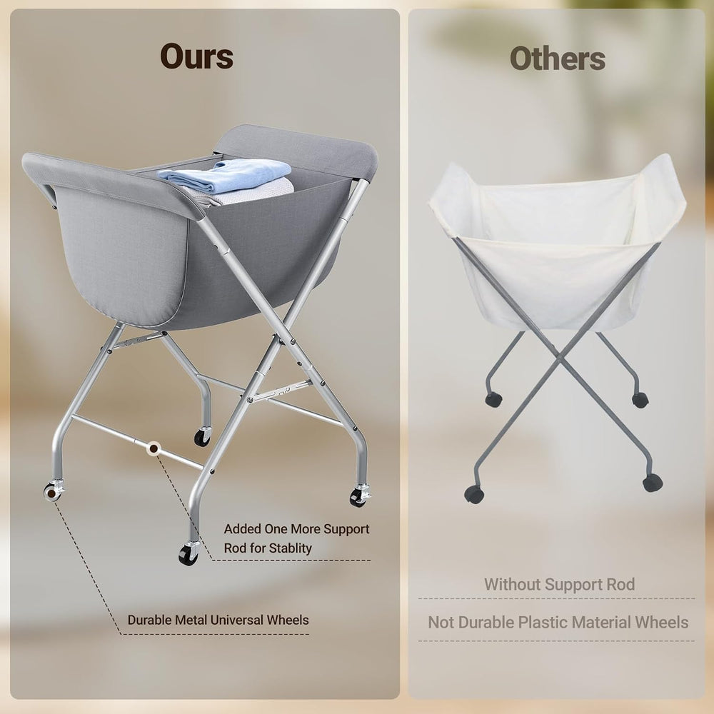 Laundry Basket with Wheels, Collapsible Laundry Hamper, Gray