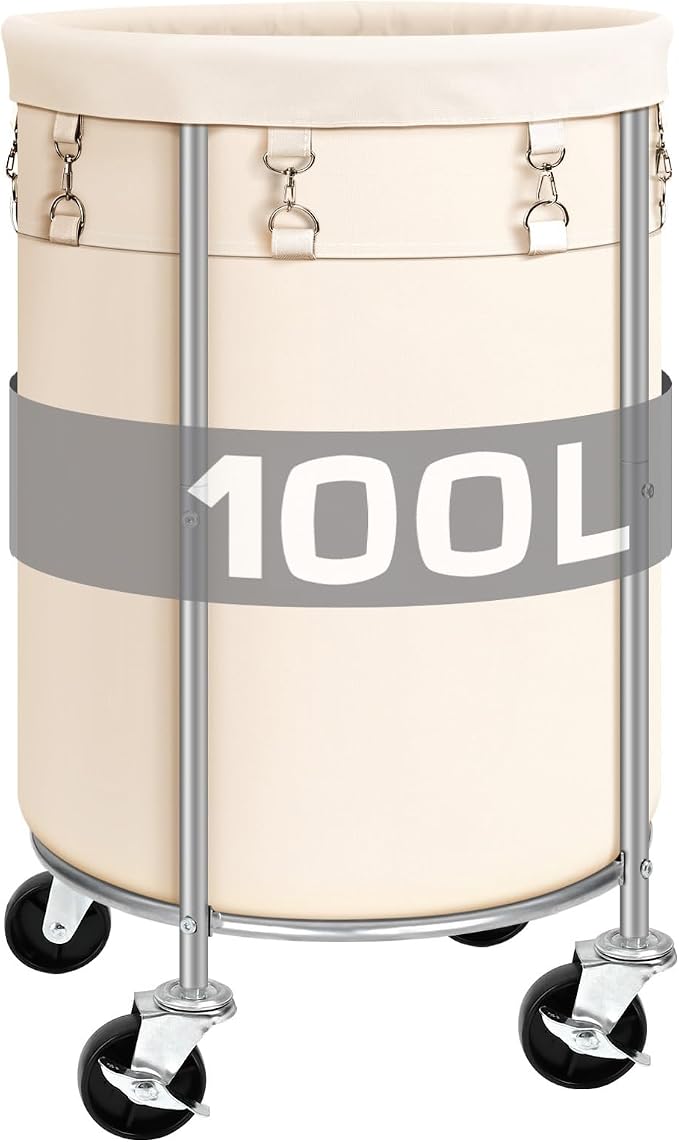 Laundry Hamper with Wheels, 100L Round Rolling Laundry Basket Sorter with