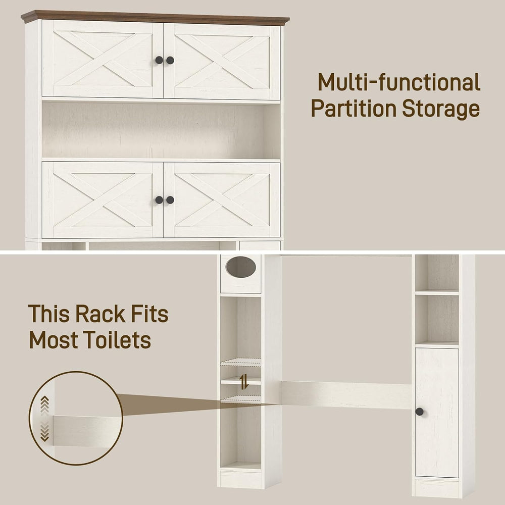 Over The Toilet Storage Cabinet, Farmhouse Storage with Doors, Rustic White