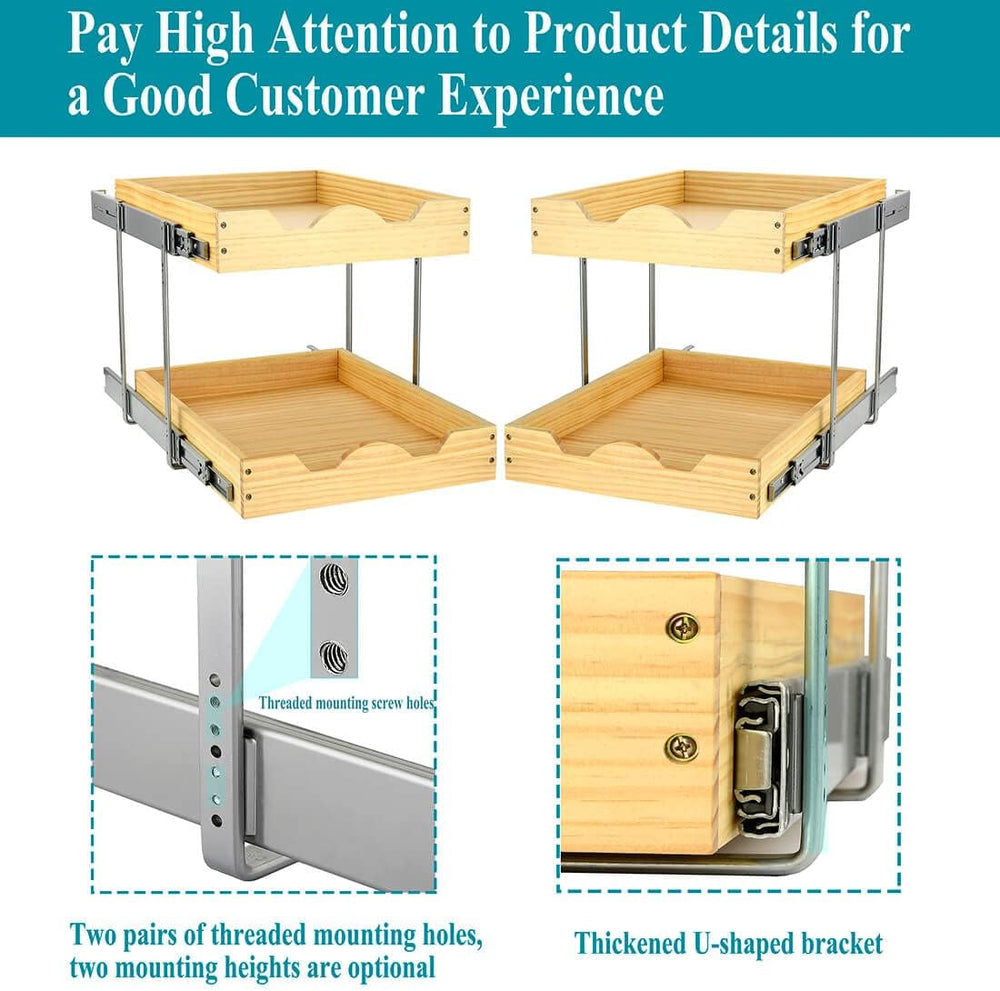 OCG 2 Tier Pull Out Cabinet Organizer (17"W x 21"D), Double Tier Sl...