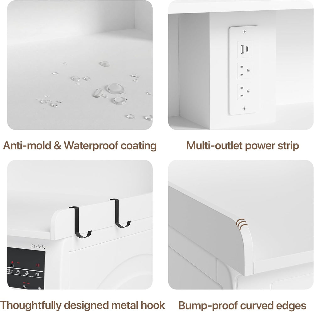 Seang 2-Tier Washer Dryer Countertop with Power Outlet & LED Lights, White