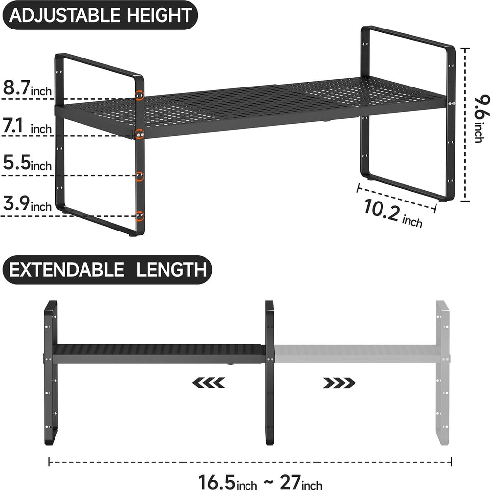 Expandable Cabinet Shelf Organizers, 16.5"~27''L, Black