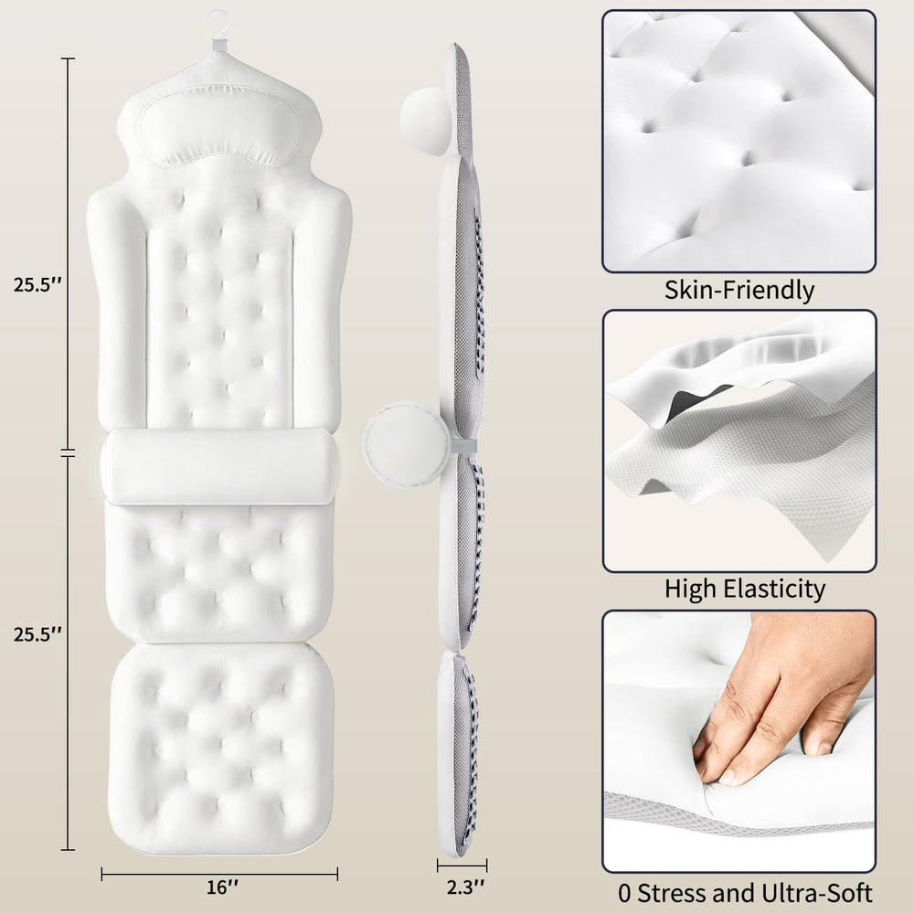 Full Body Bath Pillow for Tub, Thick Bathtub Cushion Mat - Luxury Spa White