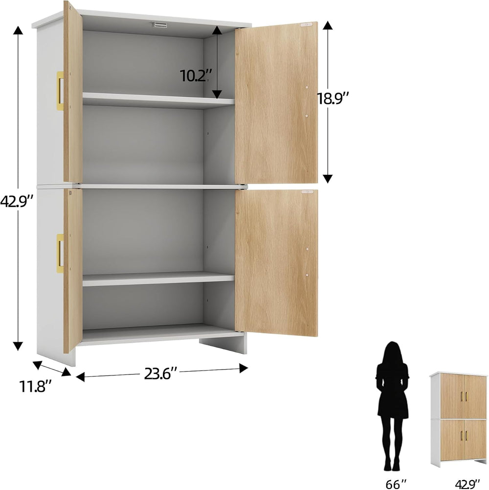 Bathroom Storage Cabinet, Floor Cabinet with 4 Fluted Doors and 2 Adjustable ...