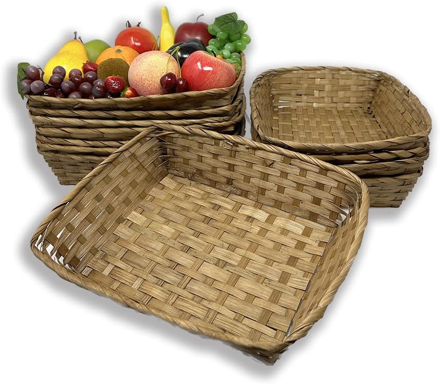 12 Pack Premium Handmade 12" x 9" Light Brown Bamboo Rectangular St...