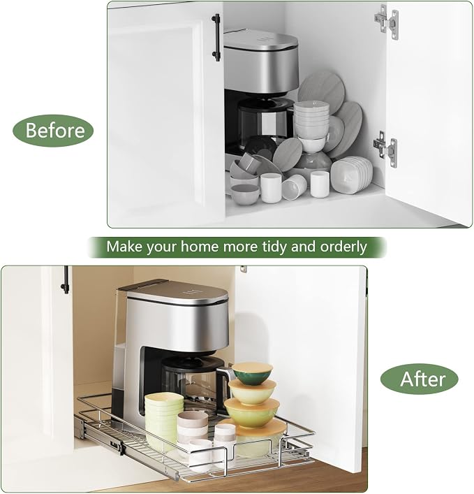 LOVMOR Pull Out Cabinet Organizer 17" W x 21" D, Kitchen Cabinet Pu...