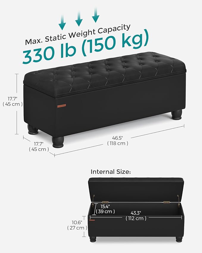 SONGMICS Storage Ottoman, Storage Bench, Tufted Entryway Bedroom Bench