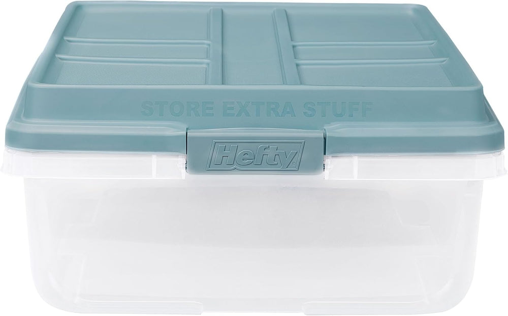 Hefty Hi-Rise Storage Bin with Lid, 40 Quart, Smoke Blue, 6 Pack