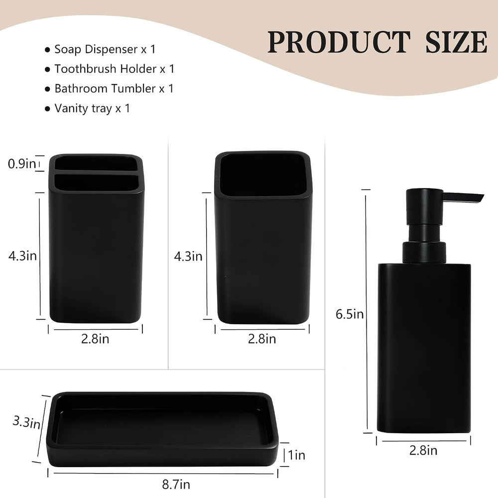 Bathroom Accessories Set, 4 Piece Toothbrush Holder Set, Matte Black