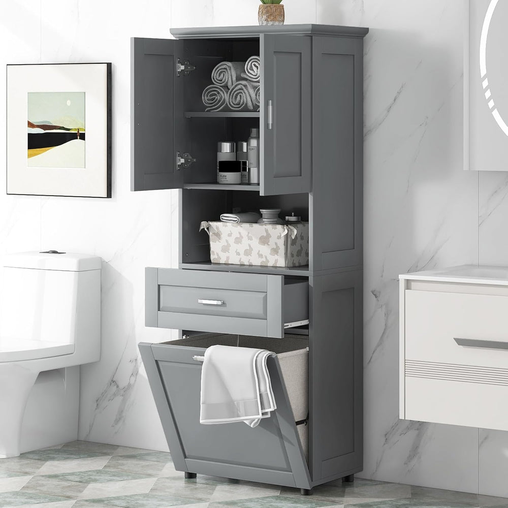 Tall Bathroom Cabinet with Storage Drawer, Modern Wood Bathroom Storage Cabin...