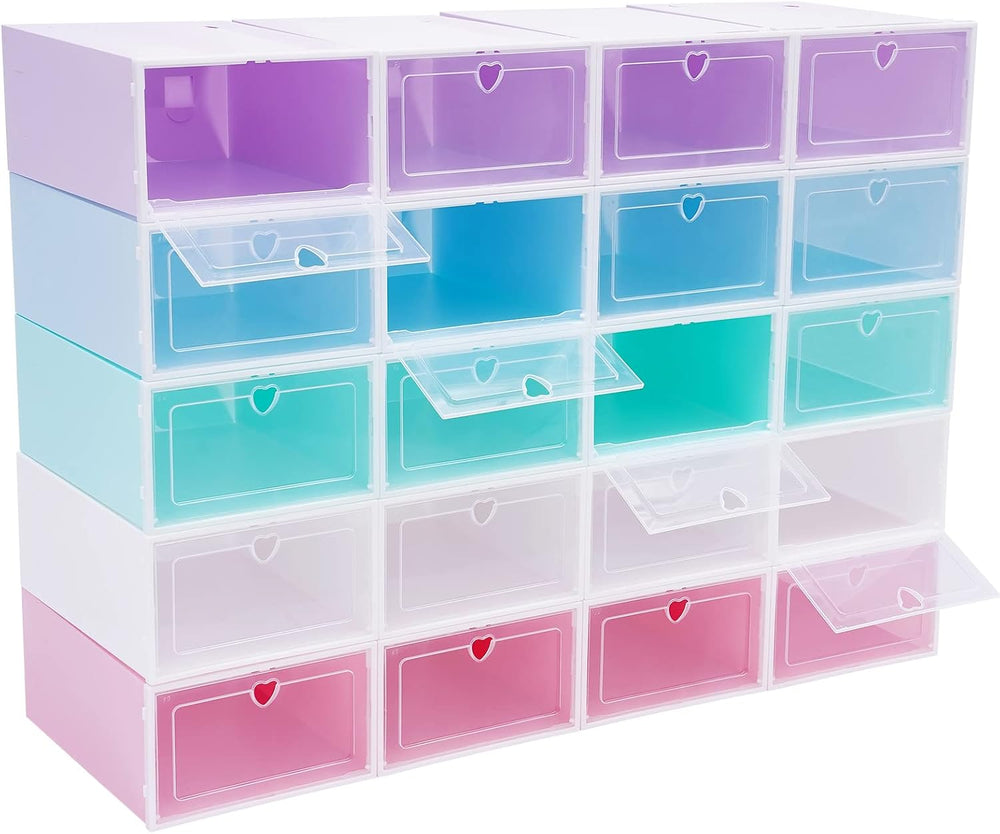 20 Pack Shoe Storage Box, Stackable Clear Plastic Shoes Organizer for Closet,...