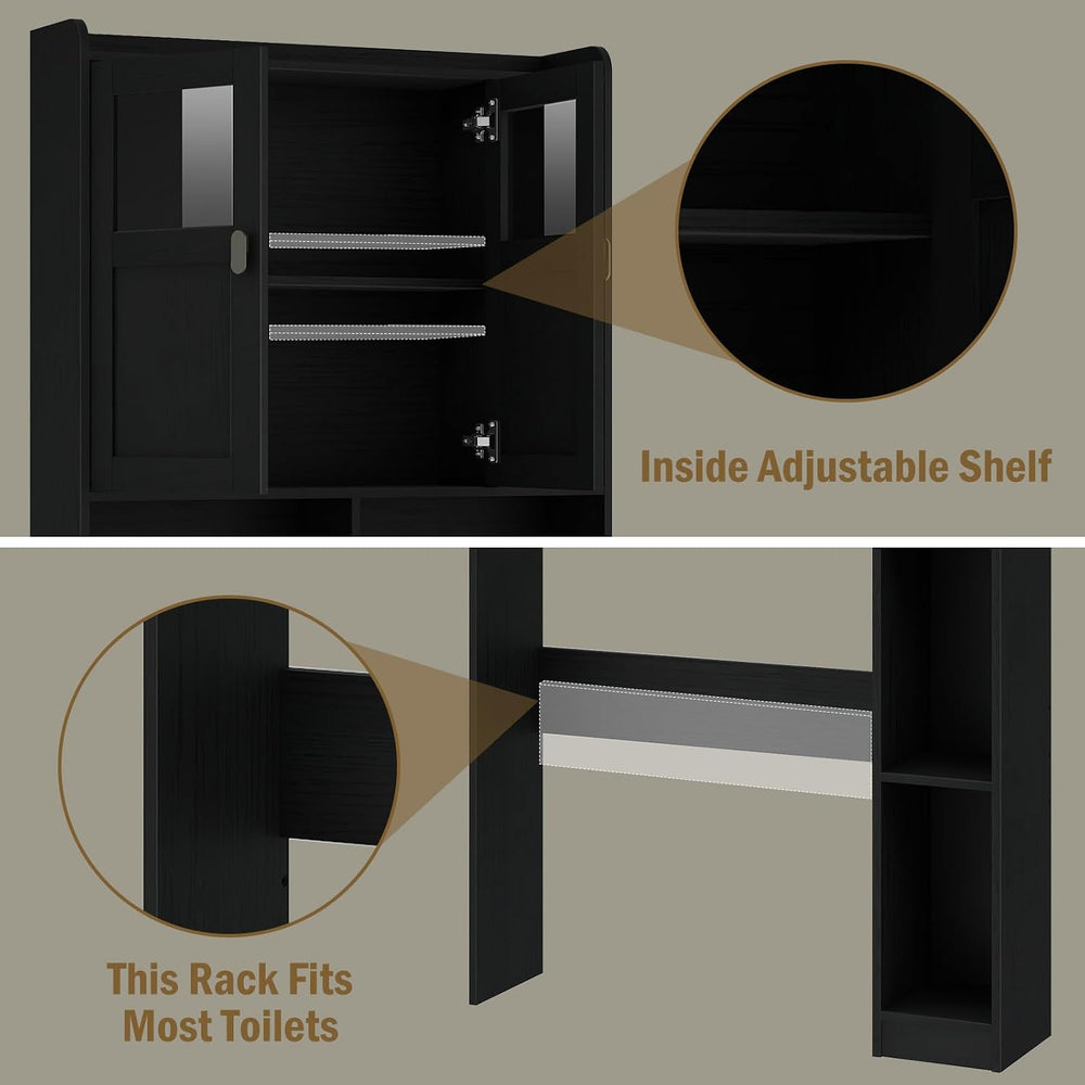 Vabches Over The Toilet Storage Cabinet with Doors and Shelves, Black
