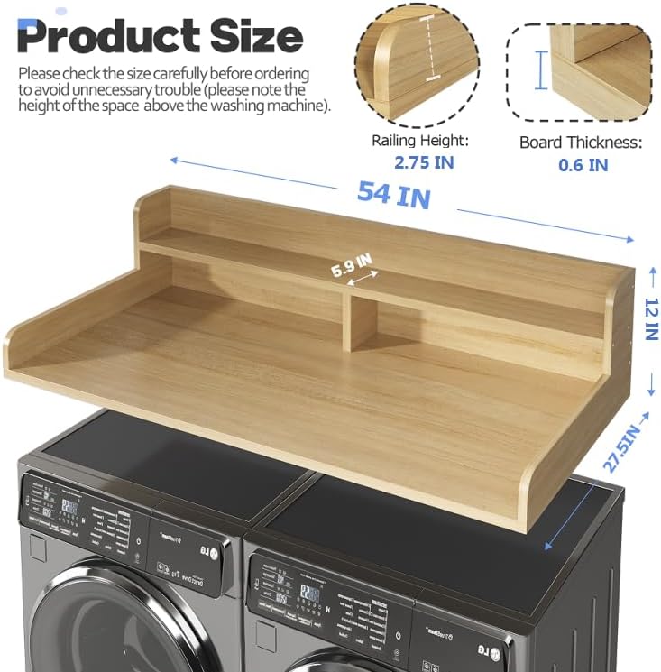 2-Tier Washer and Dryer Countertop with 2.75" H Guard,54" W x 27.5&...