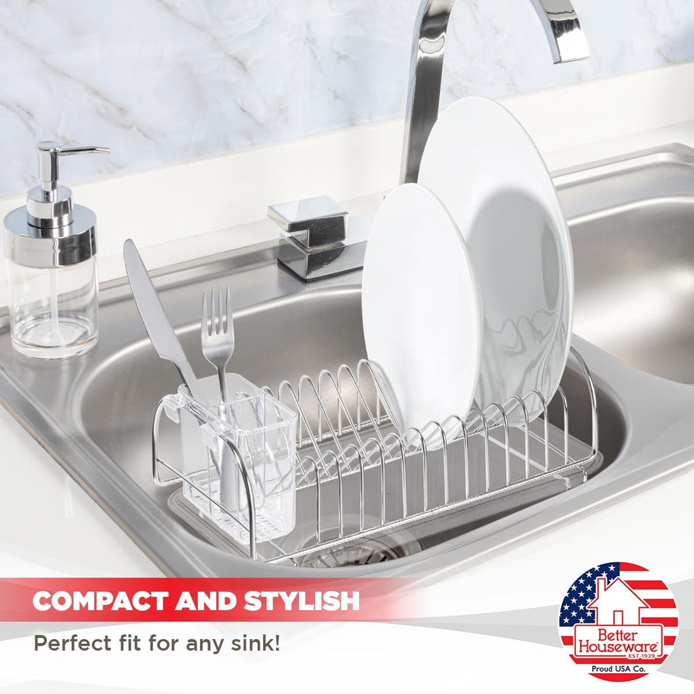Better Houseware Stainless Steel Dish Drainer with Clear Plastic Tray and Cut...