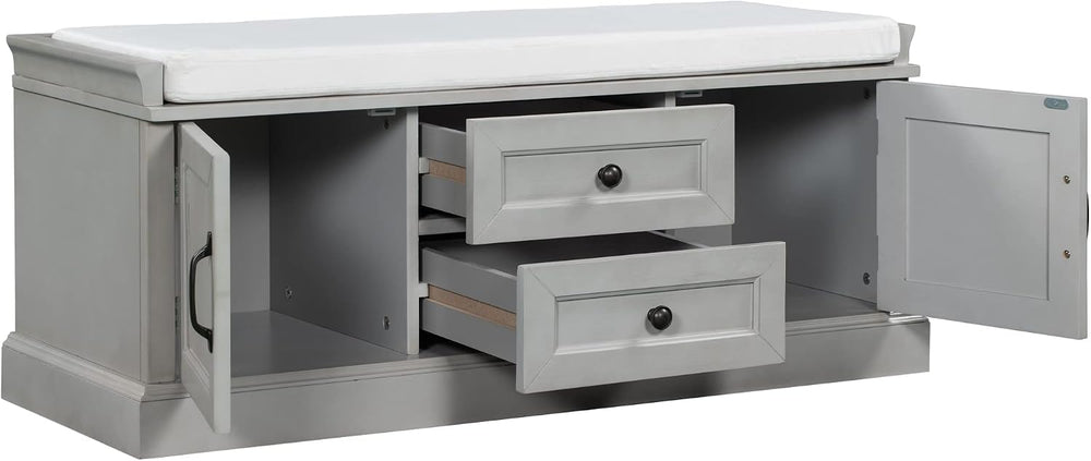 Knocbel 42.5" Storage Bench with Removable Cushion, 2 Drawers and 2 Cabi...