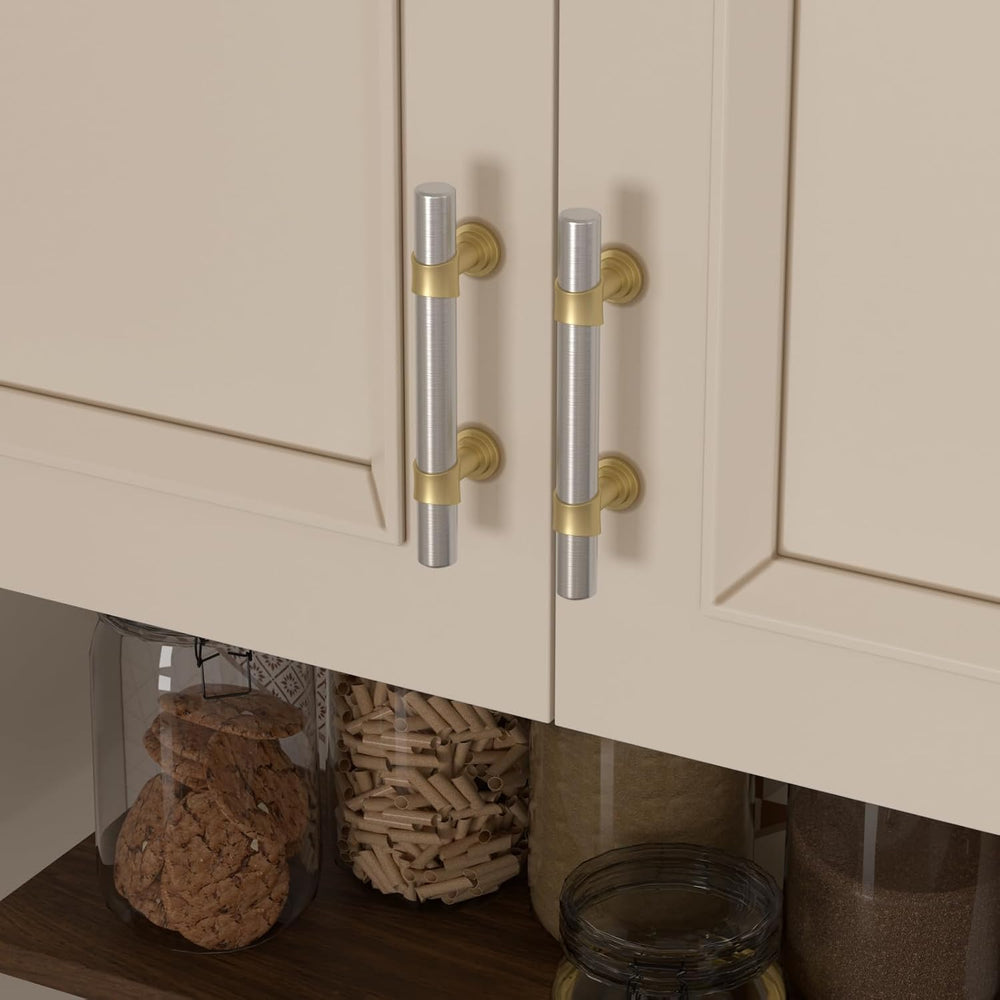 homdiy 10 Pack 3 Inch Hole Center Brushed Nickel and Gold Cabinet Pulls