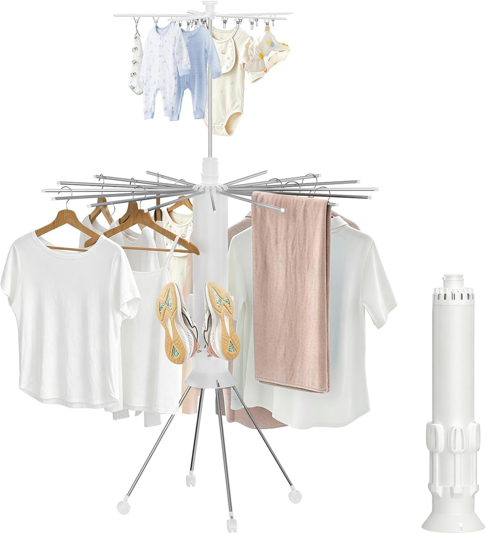 Anti-Tip Foldable Clothes Drying Rack with 4-Leg Stable 2-Layer Structure