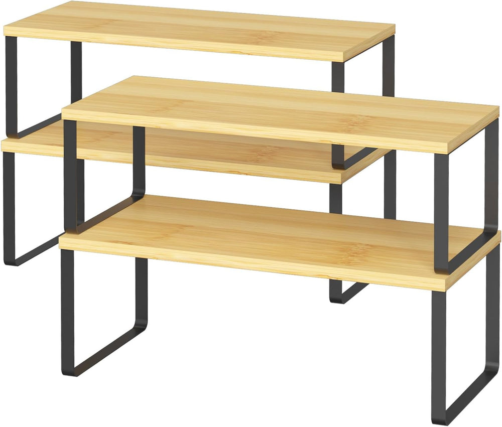 NEX Bamboo Cabinet Organizer Shelf, Kitchen Counter Shelves Set of 4