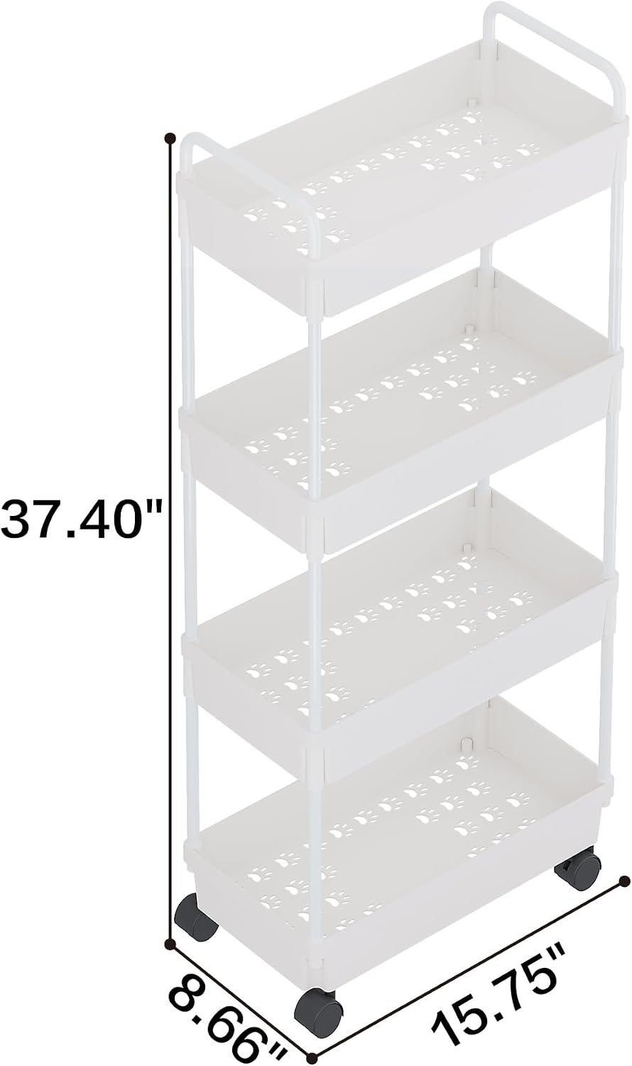 Buzowruil Rolling Storage Cart 4 Tier Organizer Mobile Shelving Unit Storage ...