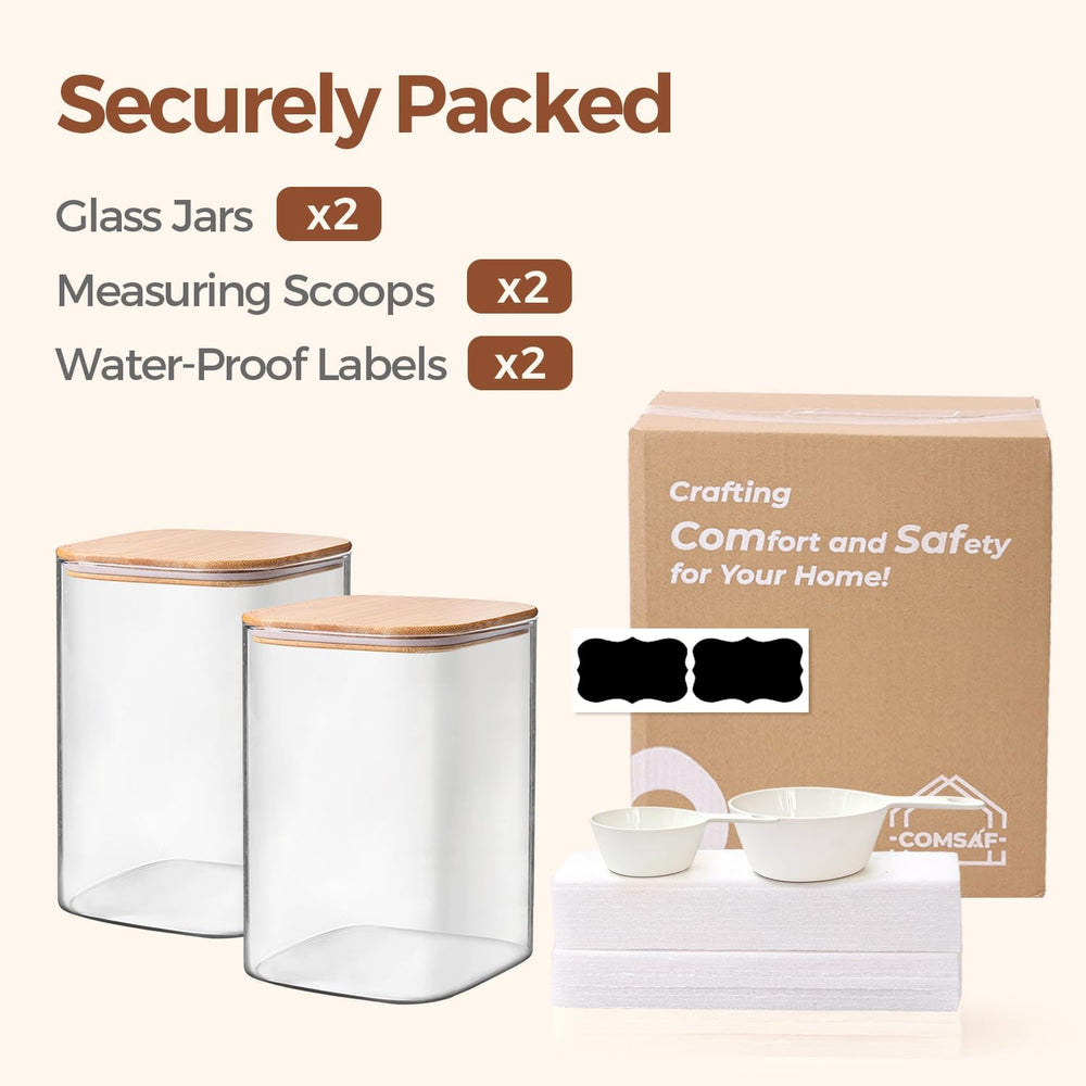 ComSaf Flour Sugar Storage Containers 4 Qt, Set of 2 Glass Flour Container