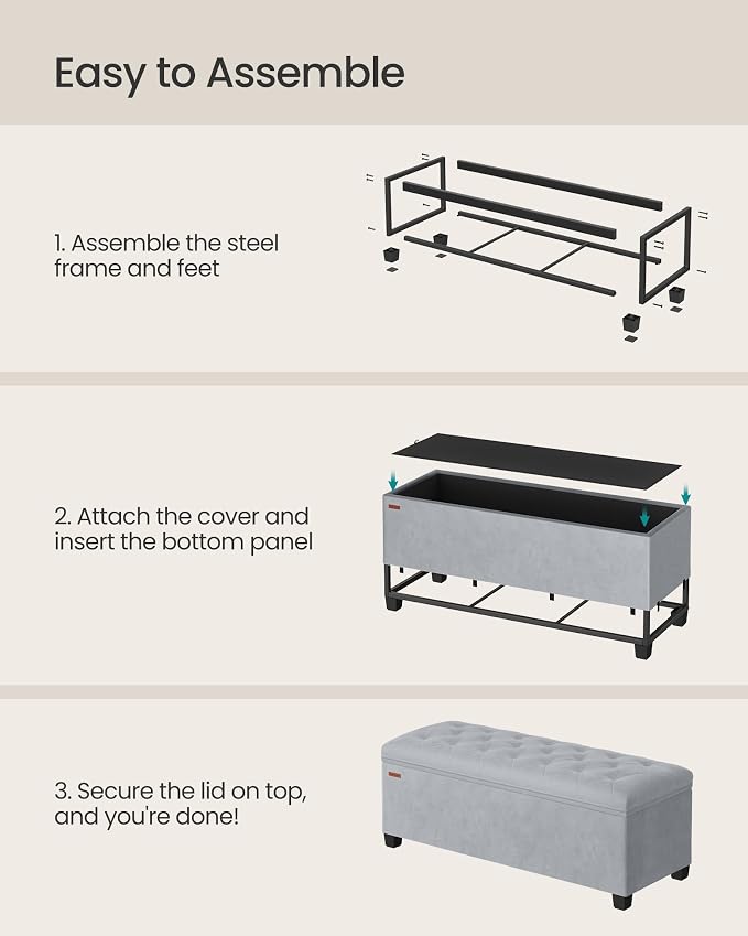 SONGMICS Velvet Storage Ottoman Bench, Foot Rest