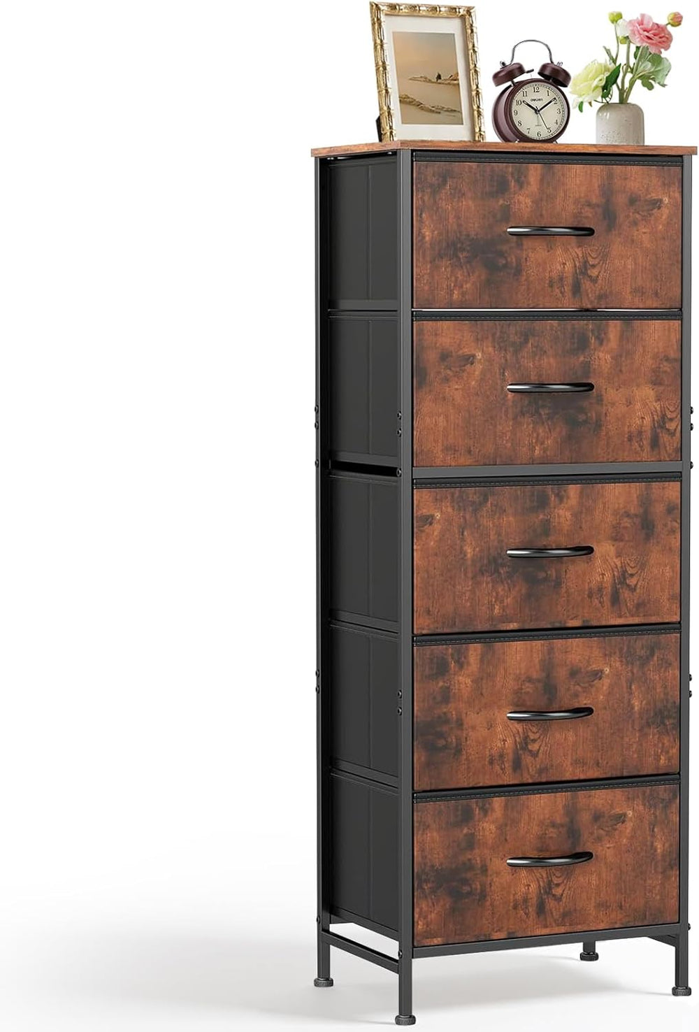 5 Drawers Dresser for Bedroom Fabric Storage Tower with Wooden Top