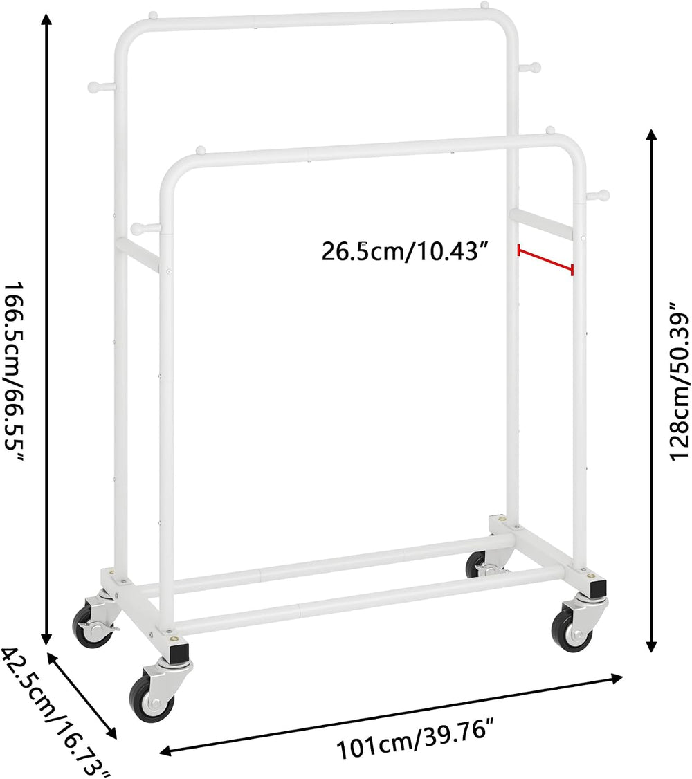 Laiensia Double Rods Garment Rack with Wheels, Clothing Rack for Hanging Clot...