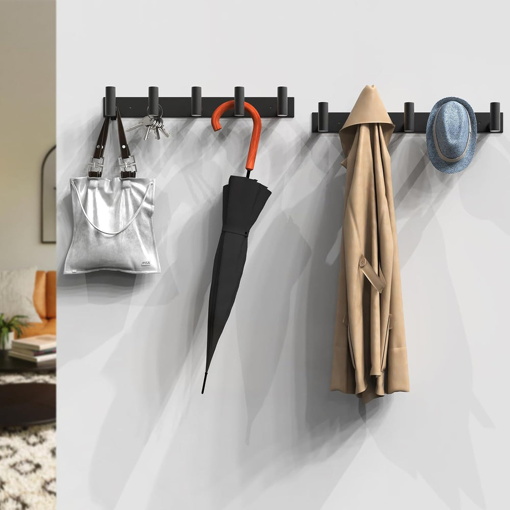 VAEHOLD Black Hat and Coat Wall Mount Rack 5 Hooks for Robes, Bags, Keys, and...
