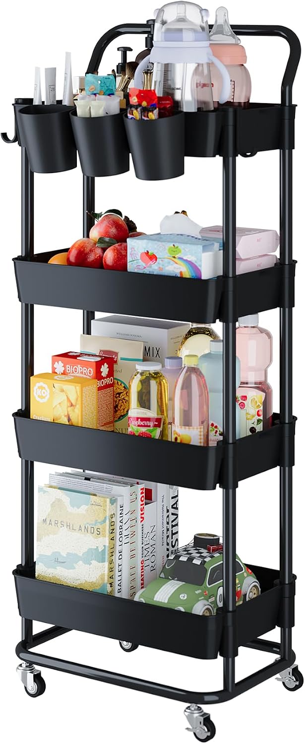 Buzowruil 4-Tier Rolling Utility Cart, Storage Cart with Handle Multi-Purpose...